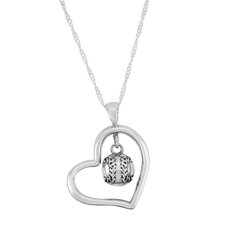 Dayna U Sterling Silver Baseball Charm Heart Pendant Necklace, Women's, Size: 18, Grey