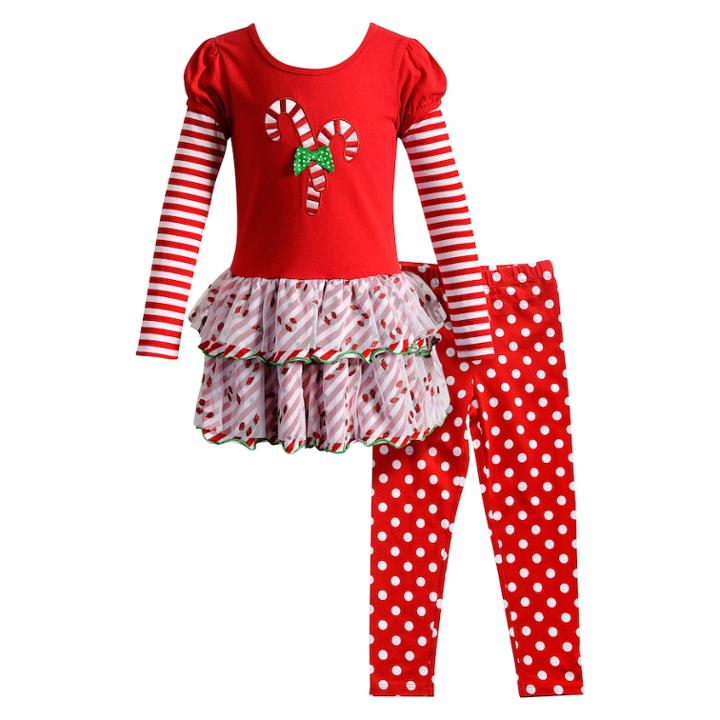 Girls 4-6x Youngland 2-pc. Candy Cane Dress & Legging Set, Size: 6, Dark Red
