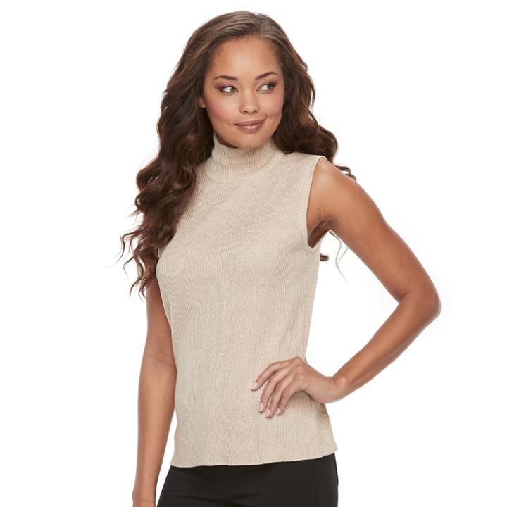 Petite Dana Buchman Sleeveless Turtleneck Top, Women's, Size: L Petite, Beig/green (beig/khaki)