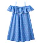 Girls 4-10 Jumping Beans&reg; Patterned Ruffle Cold Shoulder Dress, Girl's, Size: 7, Blue (navy)