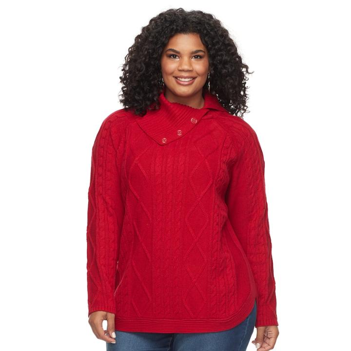 Plus Size Croft & Barrow&reg; Splitneck Cable-knit Sweater, Women's, Size: 1xl, Med Red