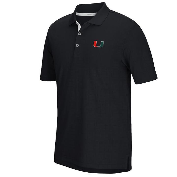 Men's Adidas Miami Hurricanes Textured Golf Polo, Size: Medium, Black