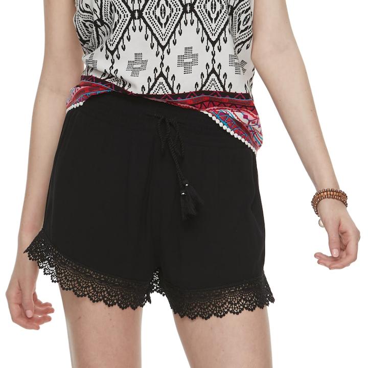 Juniors' Mudd&reg; Crochet-hem Shorts, Teens, Size: Xl, Black