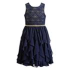 Girls 7-16 Emily West Triangle Chevron Corkscrew Dress, Size: 14, Blue (navy)