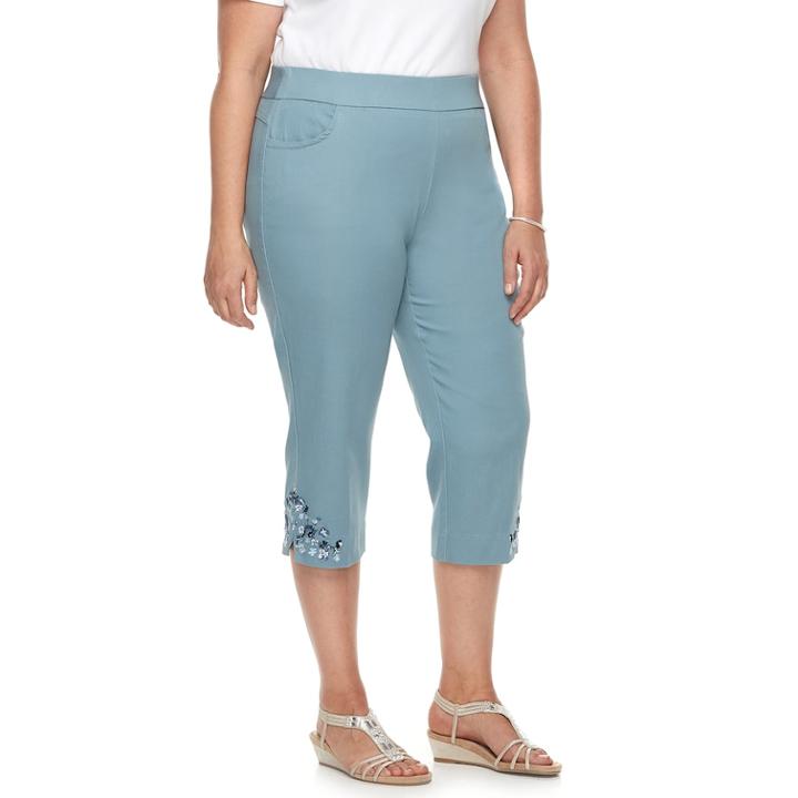 Plus Size Briggs Embroidered Capris, Women's, Size: 20 W, Light Blue