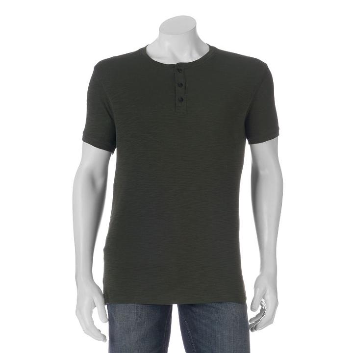 Men's Apt. 9&reg; Modern-fit Slubbed Henley, Size: Small, Dark Green