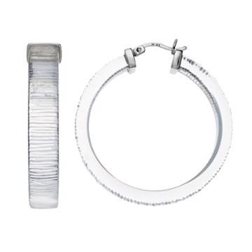 Amore By Simone I. Smith Platinum Over Silver Lucite Hoop Earrings, Women's, Grey