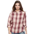 Juniors' Plus Size Mudd&reg; Bandana Back Plaid Shirt, Teens, Size: 3xl, Purple