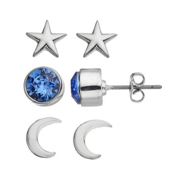 Charming Inspirations Moon & Star Stud Earring Set, Women's, Blue