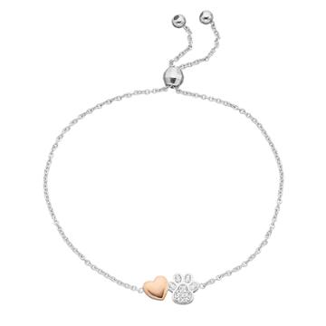 Sterling Silver Paw Print & Heart Charm Bolo Bracelet, Women's