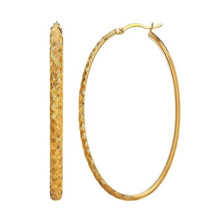 Amore By Simone I. Smith Sterling Silver Textured Basket Weave Oval Hoop Earrings, Women's, Gold