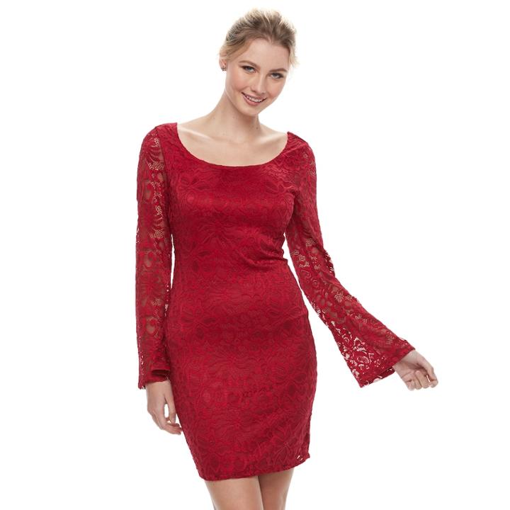 Juniors' Liberty Love Lace Bodycon Dress, Teens, Size: Large, Red