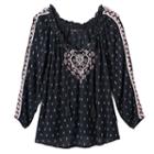 Girls 7-16 & Plus Size Mudd&reg; 3/4-length Cold Shoulder Embroidered Peasant Top, Size: 20 1/2, Black