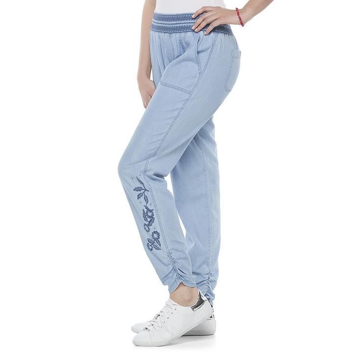 Juniors' So&reg; Chambray Ruched Hem Pant, Girl's, Size: Medium, Blue Other