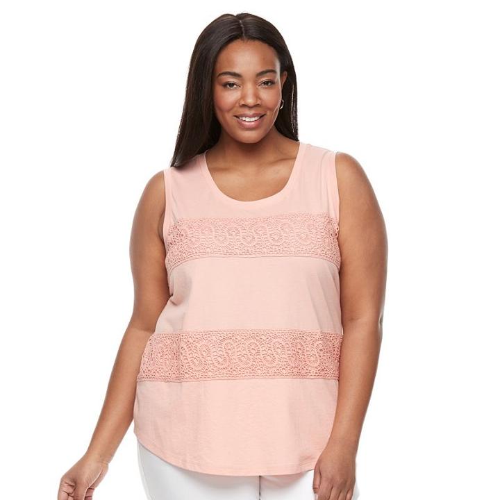Plus Size Croft & Barrow&reg; Lace Striped Tank Top, Women's, Size: 1xl, Lt Orange