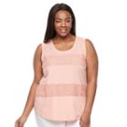 Plus Size Croft & Barrow&reg; Lace Striped Tank Top, Women's, Size: 1xl, Lt Orange