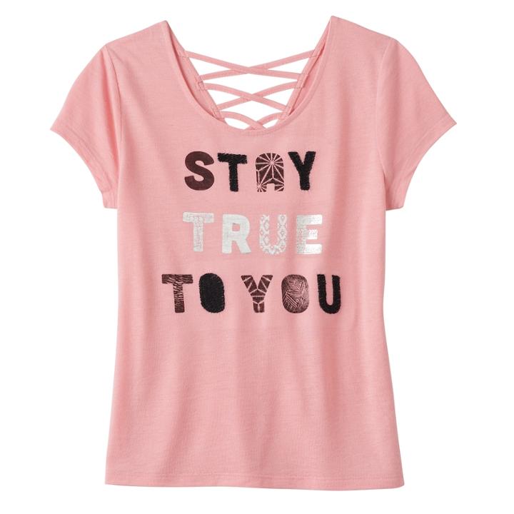 Girls Plus Size Mudd&reg; Criss-cross Lattice Back Tee, Size: 18 1/2, Med Pink