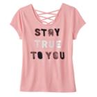 Girls Plus Size Mudd&reg; Criss-cross Lattice Back Tee, Size: 18 1/2, Med Pink