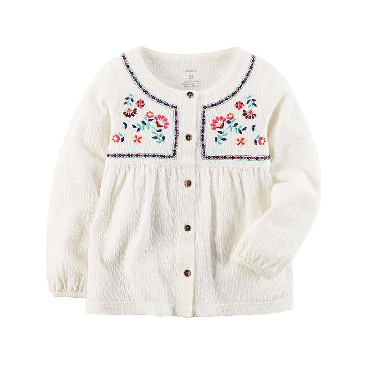 Girls 4-8 Carter's Embroidered Floral Button-front Top, Size: 6x, White