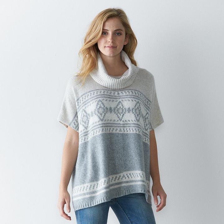 Women's Sonoma Goods For Life&trade; Fairisle Poncho Sweater, Size: L-xl, Lt Beige