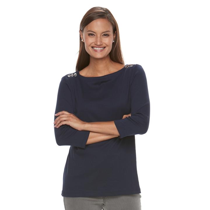 Women's Croft & Barrow&reg; Button-shoulder Top, Size: Medium, Blue