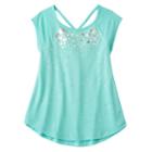 Girls 7-16 & Plus Size So&reg; Cutout V-back Tee, Girl's, Size: 16 1/2, Turquoise/blue (turq/aqua)