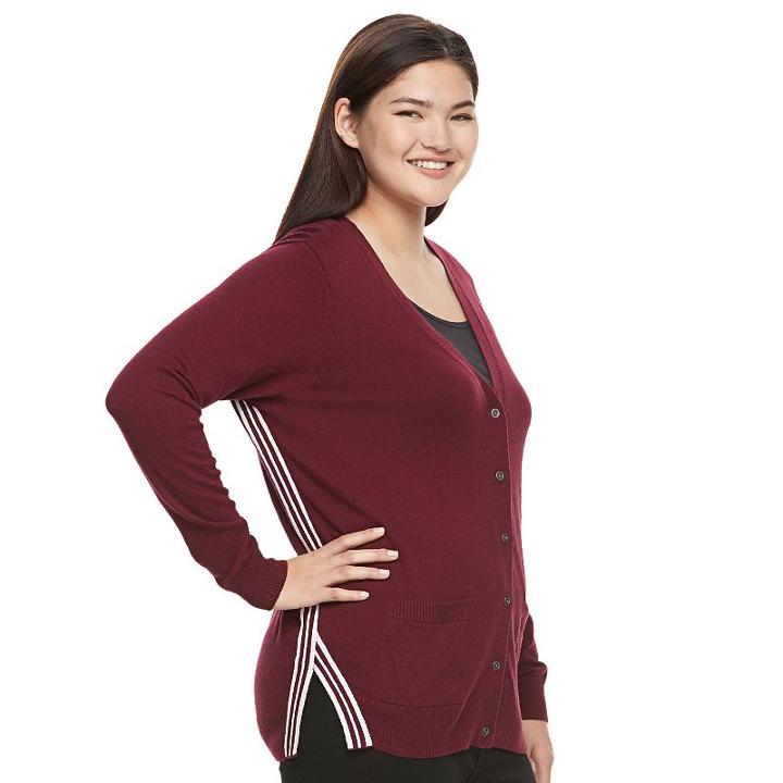Juniors' Plus Size So&reg; Striped Trim Varsity Cardigan, Teens, Size: 2xl, Dark Pink