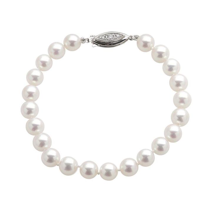 18k White Gold Aaa Akoya Cultured Pearl Bracelet (7-7.5 Mm), Women's, Size: 7.5