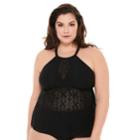 Plus Size Costa Del Sol High-neck Crochet Tankini Top, Women's, Size: 1xl, Black