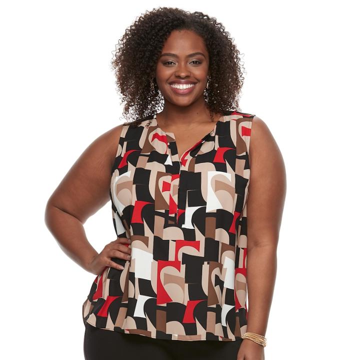 Plus Size Dana Buchman Print Splitneck Tank, Women's, Size: 0x, Beig/green (beig/khaki)