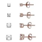 Primrose 18k Rose Gold Over Silver Cubic Zirconia Stud Earring Set, Women's, White