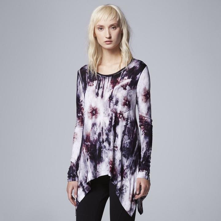 Women's Simply Vera Vera Wang Printed Handkerchief Top, Size: Small, Dark Grey