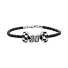 Insignia Collection Nascar Matt Kenseth Leather Bracelet And Sterling Silver 20 Bead And Checkered Flag Set, Women's, Size: 7.5, Black