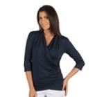 Women's Harve Benard Ruched Faux-wrap Top, Size: Medium, Dark Blue