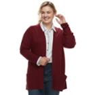 Plus Size Sonoma Goods For Life&trade; Ribbed Cardigan, Women's, Size: 1xl, Dark Red