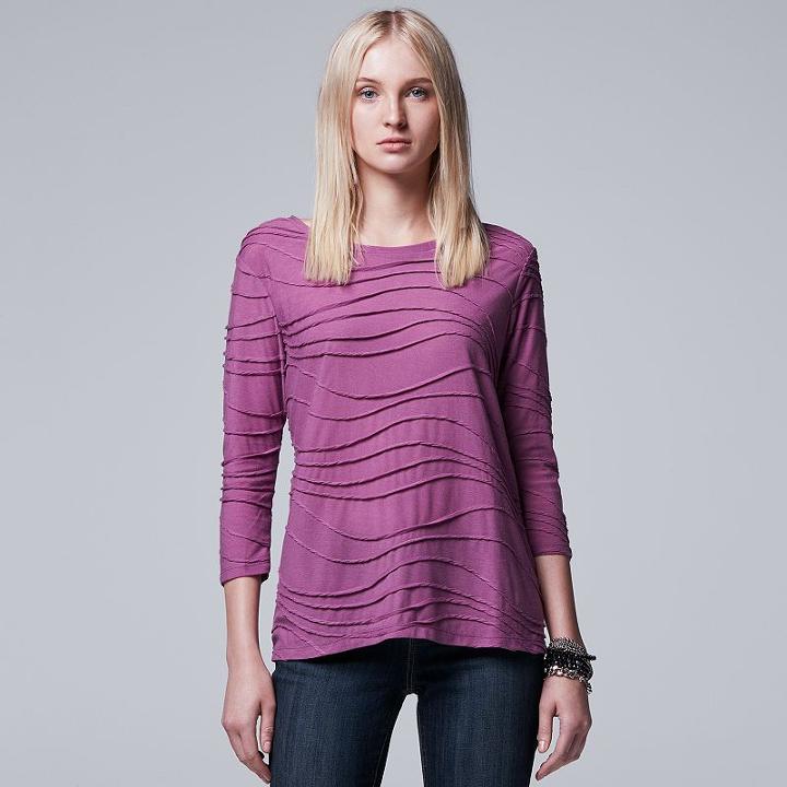 Women's Simply Vera Vera Wang Windy Jacquard Crewneck Tee, Size: Medium, Lt Purple