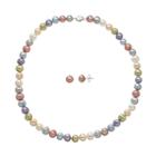 Freshwater By Honora Dyed Freshwater Cultured Pearl Sterling Silver Necklace & Stud Earring Set, Women's, Size: 18, Multicolor