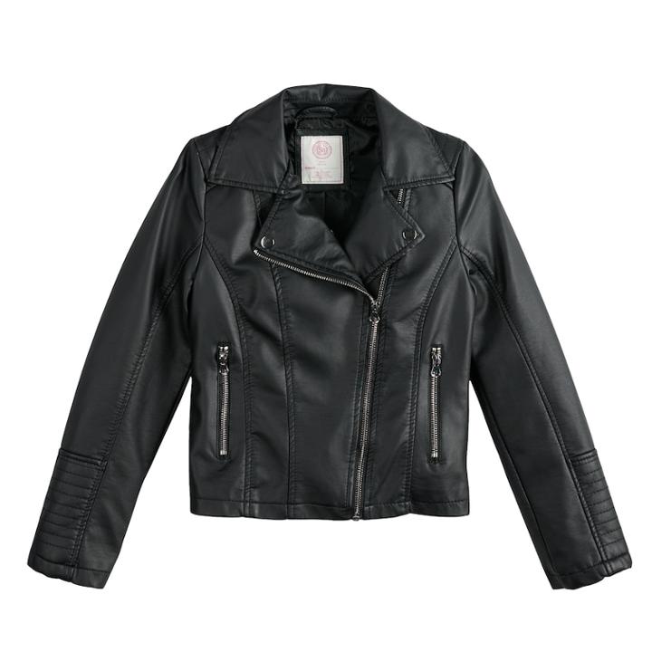 Girls 4-16 So&reg; Faux-leather Lightweight Moto Jacket, Size: 16, Black