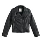 Girls 4-16 So&reg; Faux-leather Lightweight Moto Jacket, Size: 16, Black