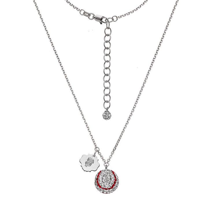 San Francisco Giants Crystal Sterling Silver Baseball & Logo Charm Necklace, Women's, Size: 18, White
