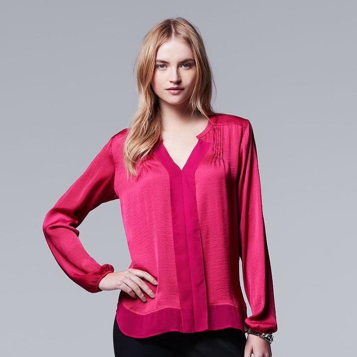 Women's Simply Vera Vera Wang Pintuck Top, Size: Xl, Pink