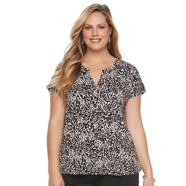 Plus Size Dana Buchman Printed Splitneck Top, Women's, Size: 1xl, Lt Beige
