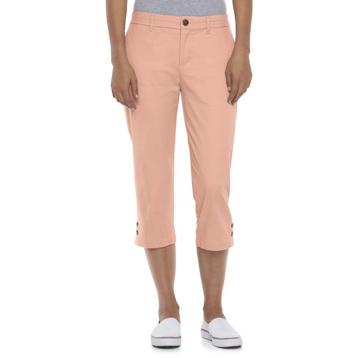 Women's Croft & Barrow&reg; Essential Button-hem Twill Capris, Size: 4, Lt Orange