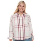 Juniors' Plus Size Mudd&reg; Lace Yoke Plaid Shirt, Teens, Size: 1xl, White