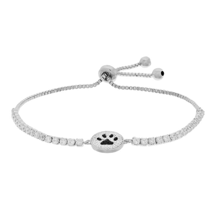Silver Plated Crystal Paw Bolo Bracelet, Women's, Size: 9, Multicolor