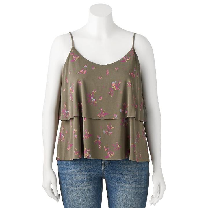 Juniors' Plus Size Mudd&reg; Tiered Flutter Tank, Girl's, Size: 2xl, Med Green