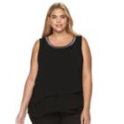 Plus Size Design 365 Embellished Asymmetrical Tiered Chiffon Sleeveless Top, Women's, Size: 2xl, Black