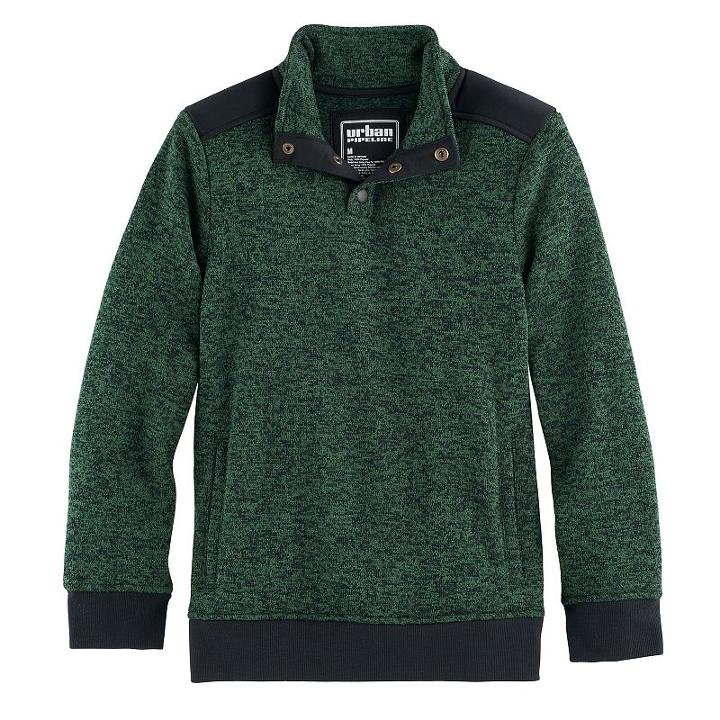 Boys 8-20 Urban Pipeline Fleece Half-snap Sweater, Size: Medium, Green