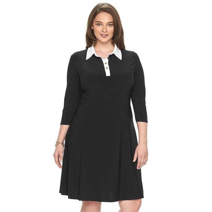 Plus Size Chaps Fit & Flare Shirtdress, Women's, Size: 16 W, Black