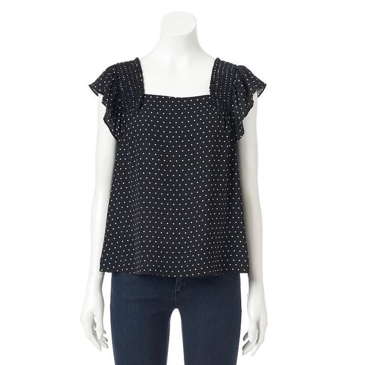 Women's Elle&trade; Smocked Ruffle Top, Size: Medium, Black